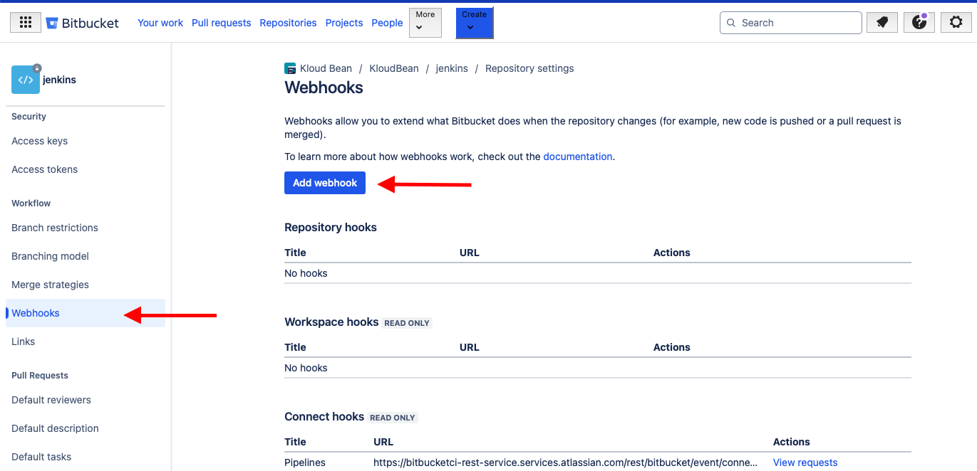 Demonstration on Adding new webhook in Bitbucket.